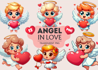 Cartoon Angel in love. Clipart, PNG.