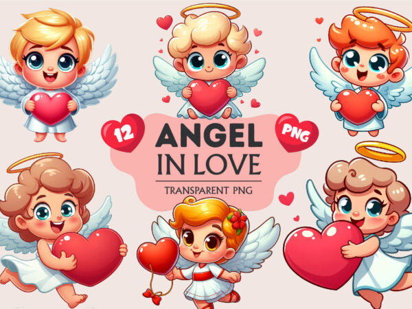 Cartoon angel in love. clipart, png. t shirt vector file