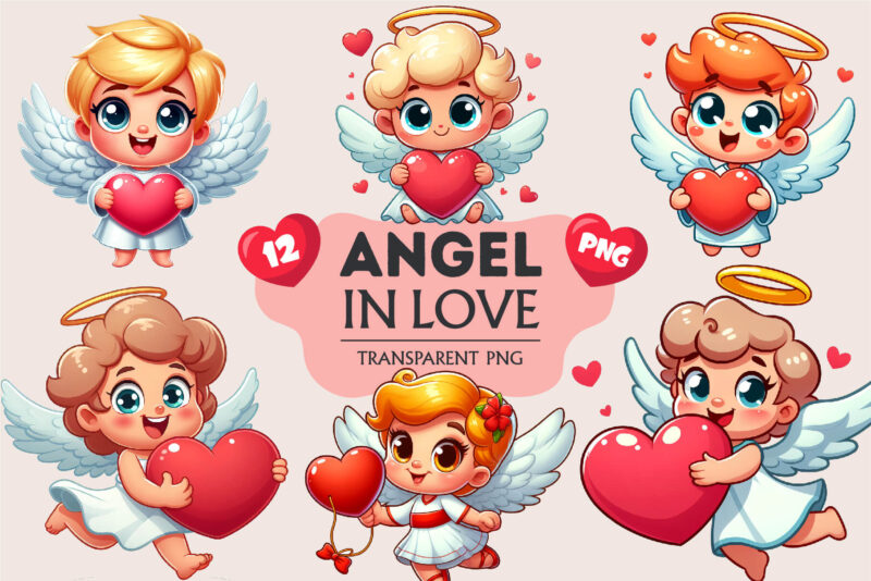 Cartoon Angel in love. Clipart, PNG.