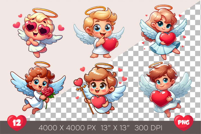 Cartoon Angel in love. Clipart, PNG.