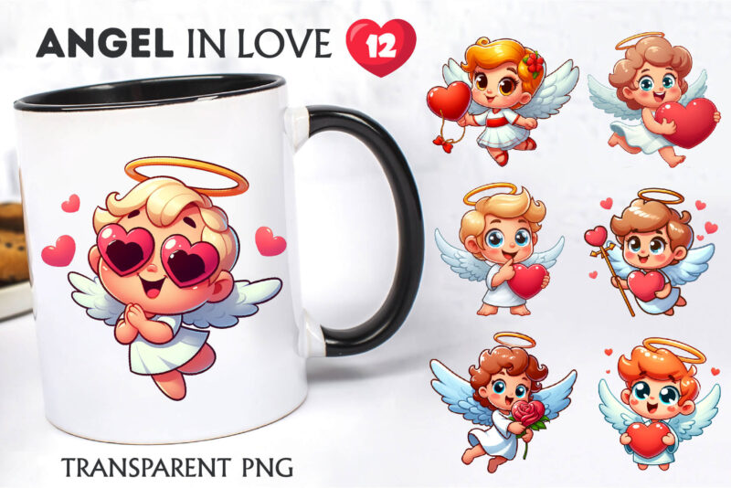 Cartoon Angel in love. Clipart, PNG.