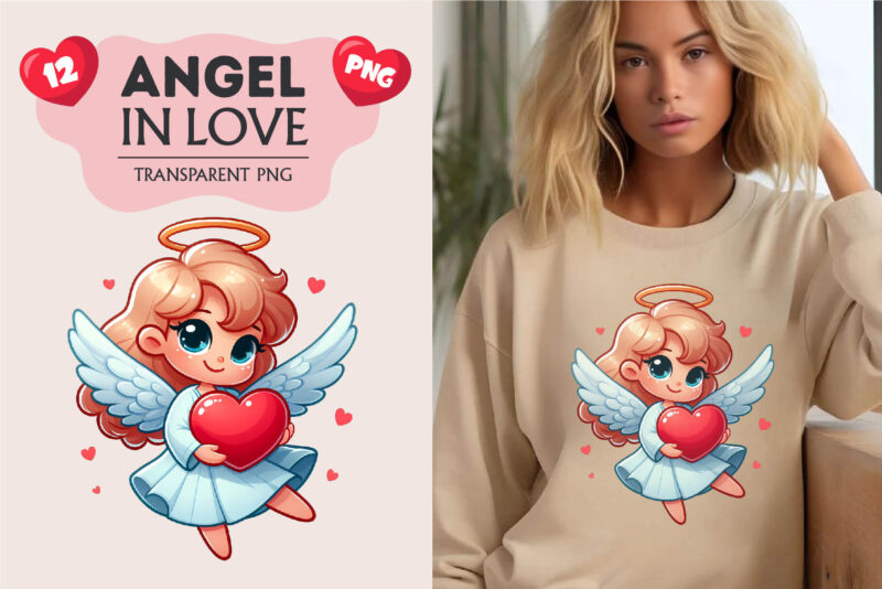 Cartoon Angel in love. Clipart, PNG.