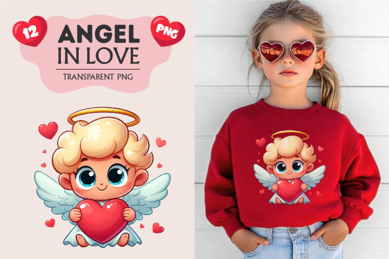 Cartoon Angel in love. Clipart, PNG.