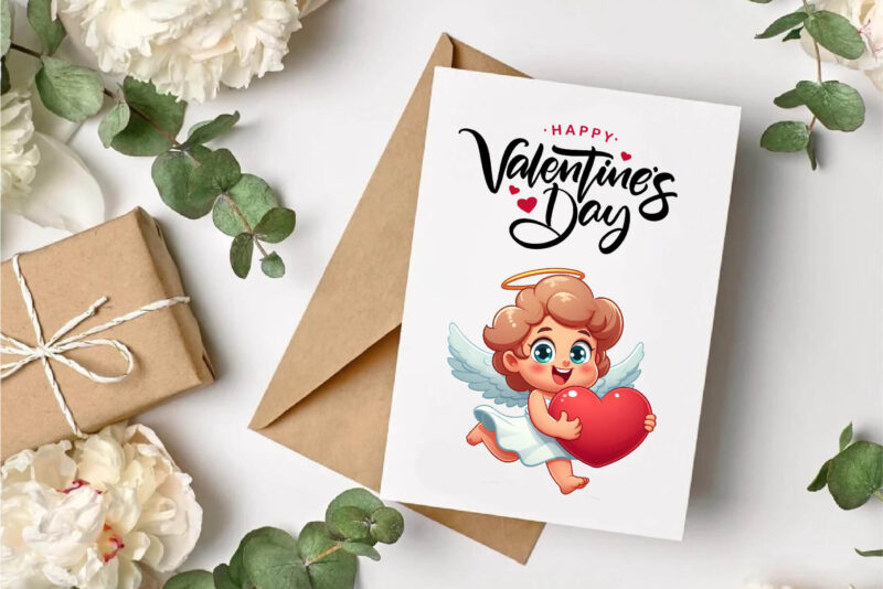 Cartoon Angel in love. Clipart, PNG.