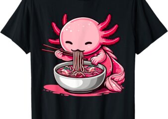 Anime Kawaii Axolotl Eating Ramen Noodles Kids Teen Girl Boy T-Shirt