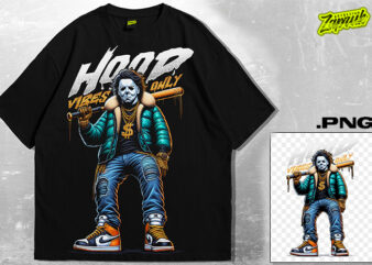 Michael Myers gangsta cerial killer tshirt design | streetwear – oversized tee | cerial killer artwork | Hood Vibes Only