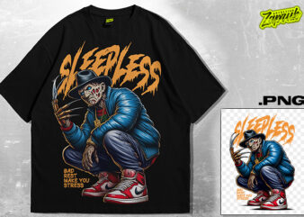 Freddy krueger gangsta cerial killer tshirt design | streetwear – oversized tee | cerial killer artwork | Sleepless