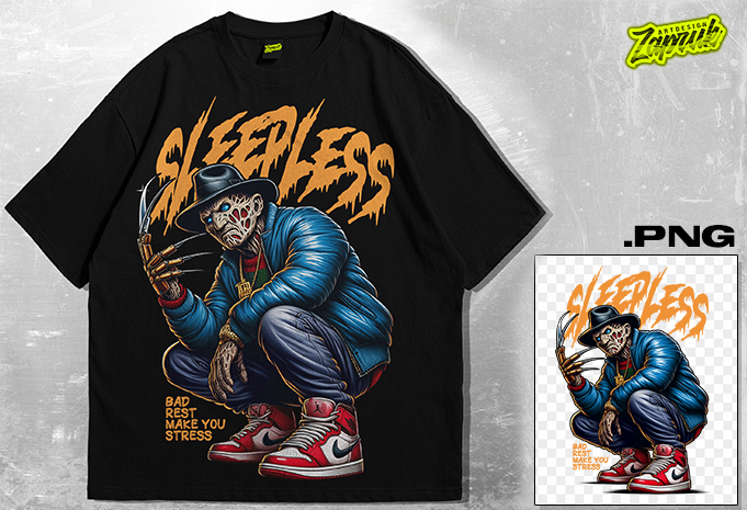 Freddy krueger gangsta cerial killer tshirt design | streetwear – oversized tee | cerial killer artwork | Sleepless