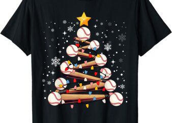 Baseball Christmas Tree Light Xmas Baseball Boys Kids T-Shirt