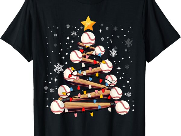 Baseball christmas tree light xmas baseball boys kids t-shirt