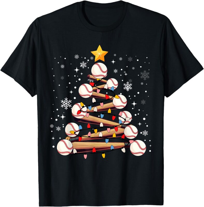 Baseball Christmas Tree Light Xmas Baseball Boys Kids T-Shirt