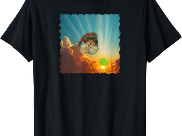 Beautiful shetland sheepdog jumping through the clouds t-shirt