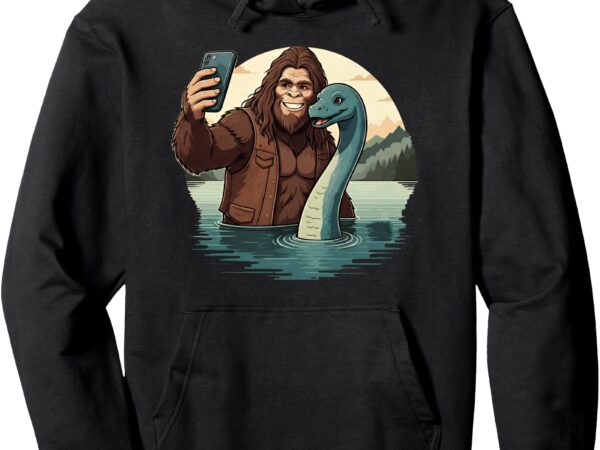 Bigfoot loch ness lake monster selfie funny sasquatch nessie pullover hoodie t shirt template