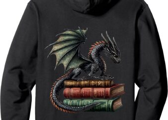 Black Dragon on Antique Books – Mythical Fantasy Design Pullover Hoodie