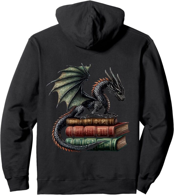 Black Dragon on Antique Books – Mythical Fantasy Design Pullover Hoodie