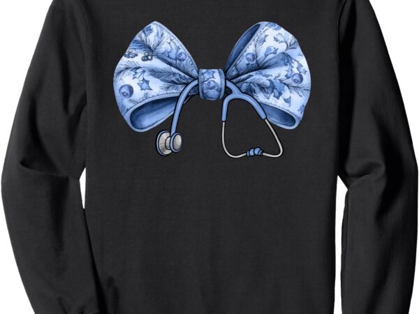 Blue nurse coquette bow stethoscope nursing medical doctor sweatshirt