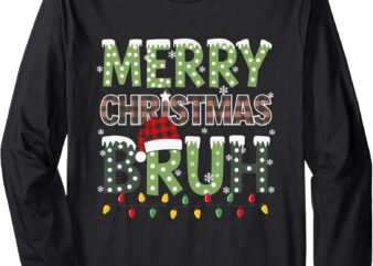 Bruh Christmas Red Plaid Teens Boys Kids Xmas Pajama Long Sleeve T-Shirt