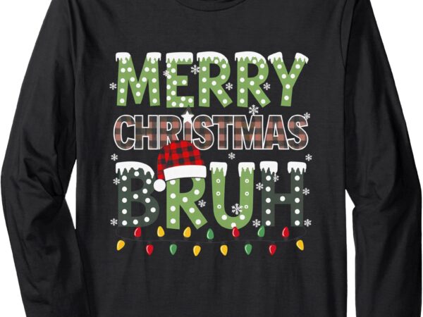 Bruh christmas red plaid teens boys kids xmas pajama long sleeve t-shirt