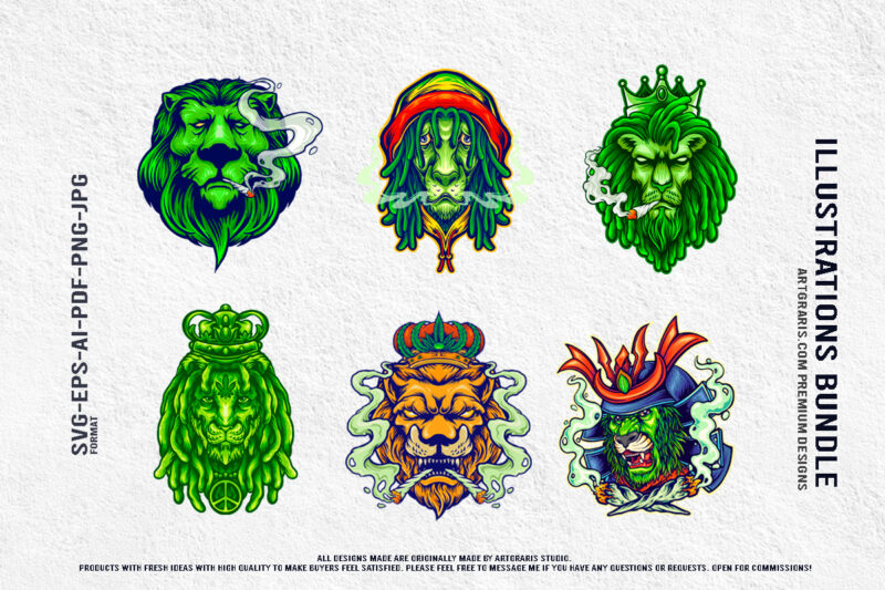 Royal Blaze Lion Kings of Cannabis Illustration Bundle Design