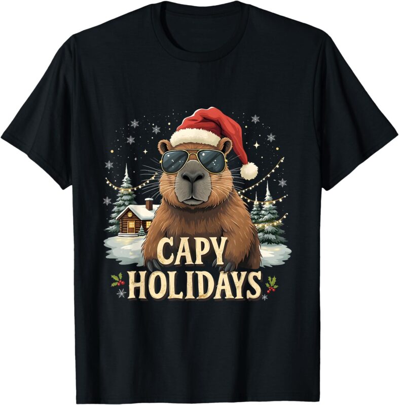 Capy Holidays Xmas Christmas Capybara for Kids Boys Girls T-Shirt