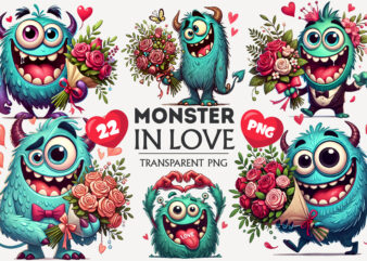 Cartoon Monster in Love. Tshirt, PNG.