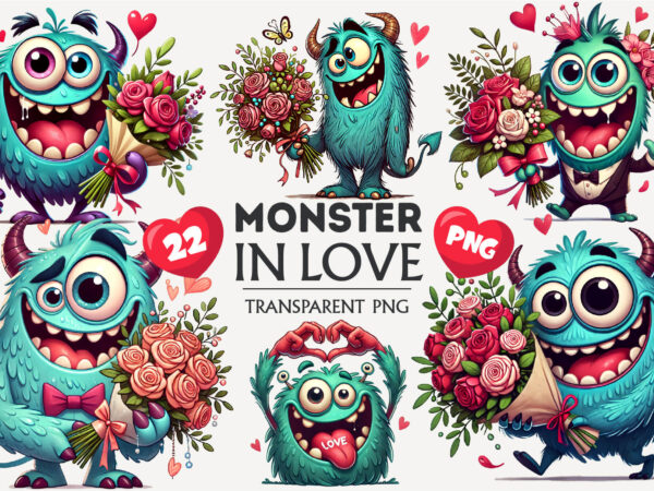 Cartoon monster in love. tshirt, png.