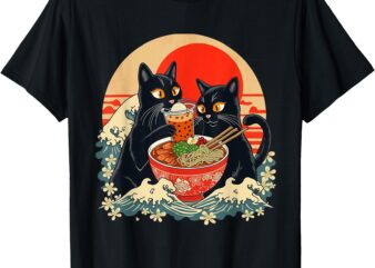 Cat Eating Ramen Boba Tea Bubble Tea T-Shirt