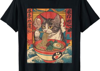 Cat Eating Ramen Noodles Kawaii Anime Cat Japanese Food T-Shirt