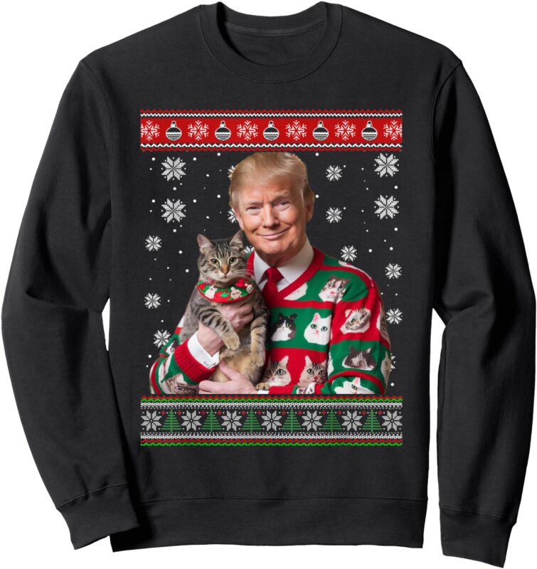 Cat Lover Christmas Funny Trump Ugly Sweater Xmas Pajamas Sweatshirt