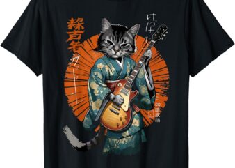 Cat Playing Guitar Anime Funny Graphic Tees for Men Women T-Shirt