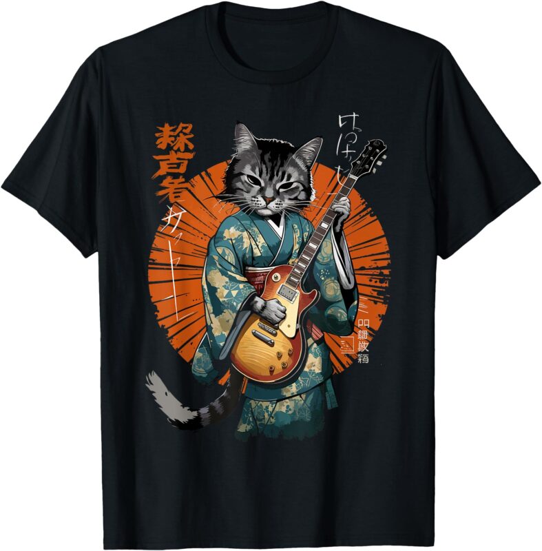 Cat Playing Guitar Anime Funny Graphic Tees for Men Women T-Shirt