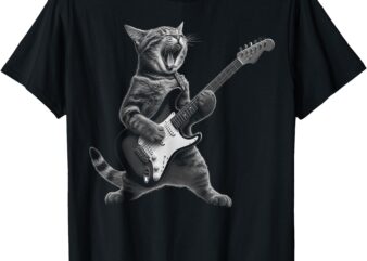 Cat Playing Guitar Rock Star Rock and Roll For Men Women Kid T-Shirt