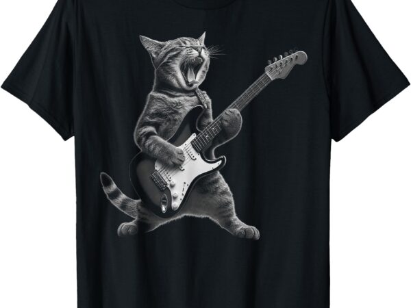 Cat playing guitar rock star rock and roll for men women kid t-shirt