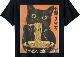 Cat Ramen Funny Graphic Tees Japanese Kawaii Cat Anime T-Shirt