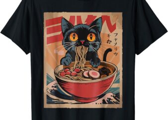 Cat Ramen Japanese Funny Graphic Tees Kawaii Cat Anime T-Shirt