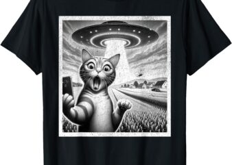 Cat Selfie With Alien UFO Funny Cat For Men Women Kid T-Shirt