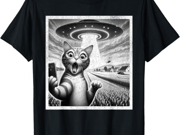 Cat selfie with alien ufo funny cat for men women kid t-shirt