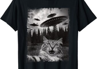 Cat Selfie With Ufo Alien Funny Cat Graphic T-Shirt