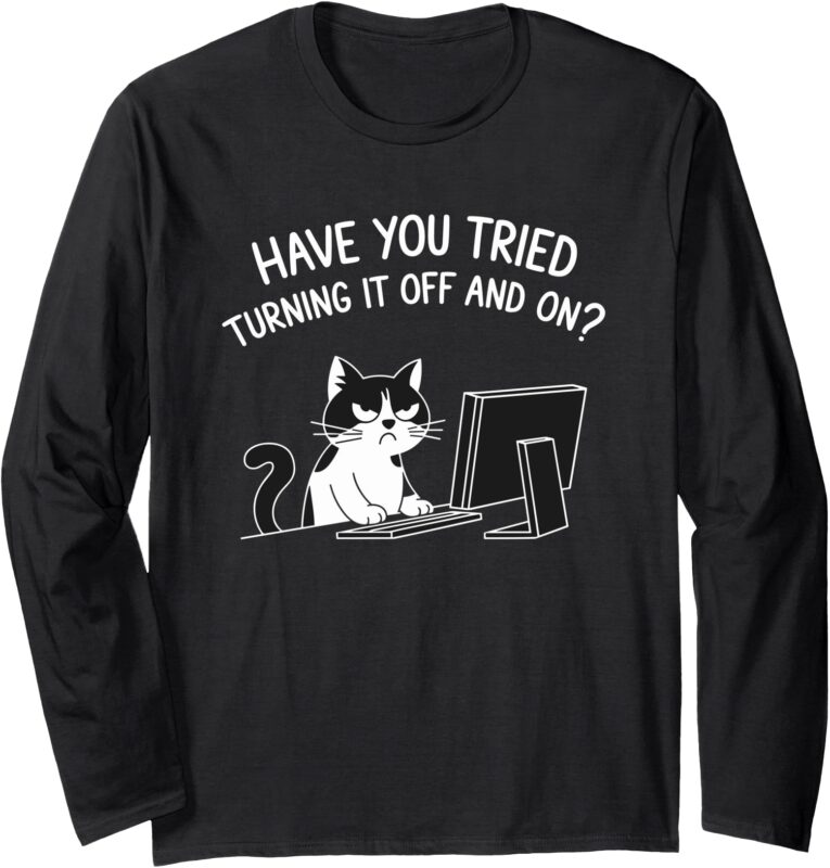 Cat Tech Engineer I Technical Support Humor Graphic Long Sleeve T-Shirt