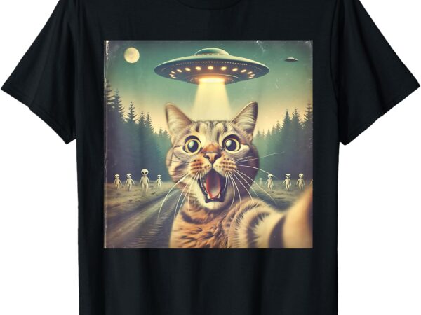 Cat ufo selfie art funny cat alien t-shirt