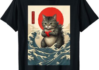 Catzilla Cute Japanese Cat Gifts Lover Women Girls Funny Cat T-Shirt