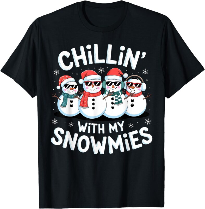 Chillin With My Snowmies Christmas Snowman Kids Boys Xmas T-Shirt