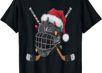 Christmas Ice Hockey Helmet Santa Xmas Men Boys Kids Teen T-Shirt