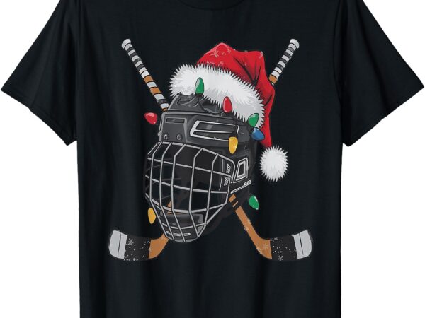 Christmas ice hockey helmet santa xmas men boys kids teen t-shirt