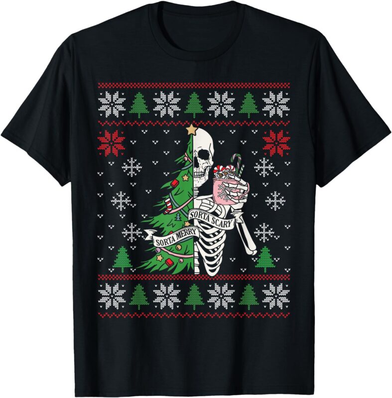 Christmas Vibes Xmas Skeleton Sorta Merry Sorta Scary Gothic T-Shirt