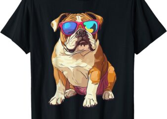 Colorful English Bulldog Wearing Sunglasses T-Shirt