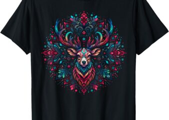 Cool Festive Winter Holiday Nordic Reindeer Mandala Graphic T-Shirt