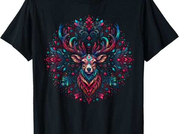 Cool festive winter holiday nordic reindeer mandala graphic t-shirt