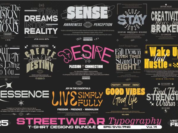 Streetwear typography vol. 14 bundle t shirt template vector