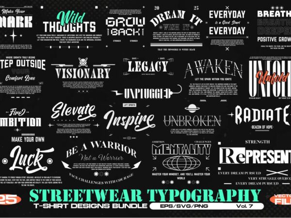 Streetwear typography vol. 7 bundle t shirt template vector